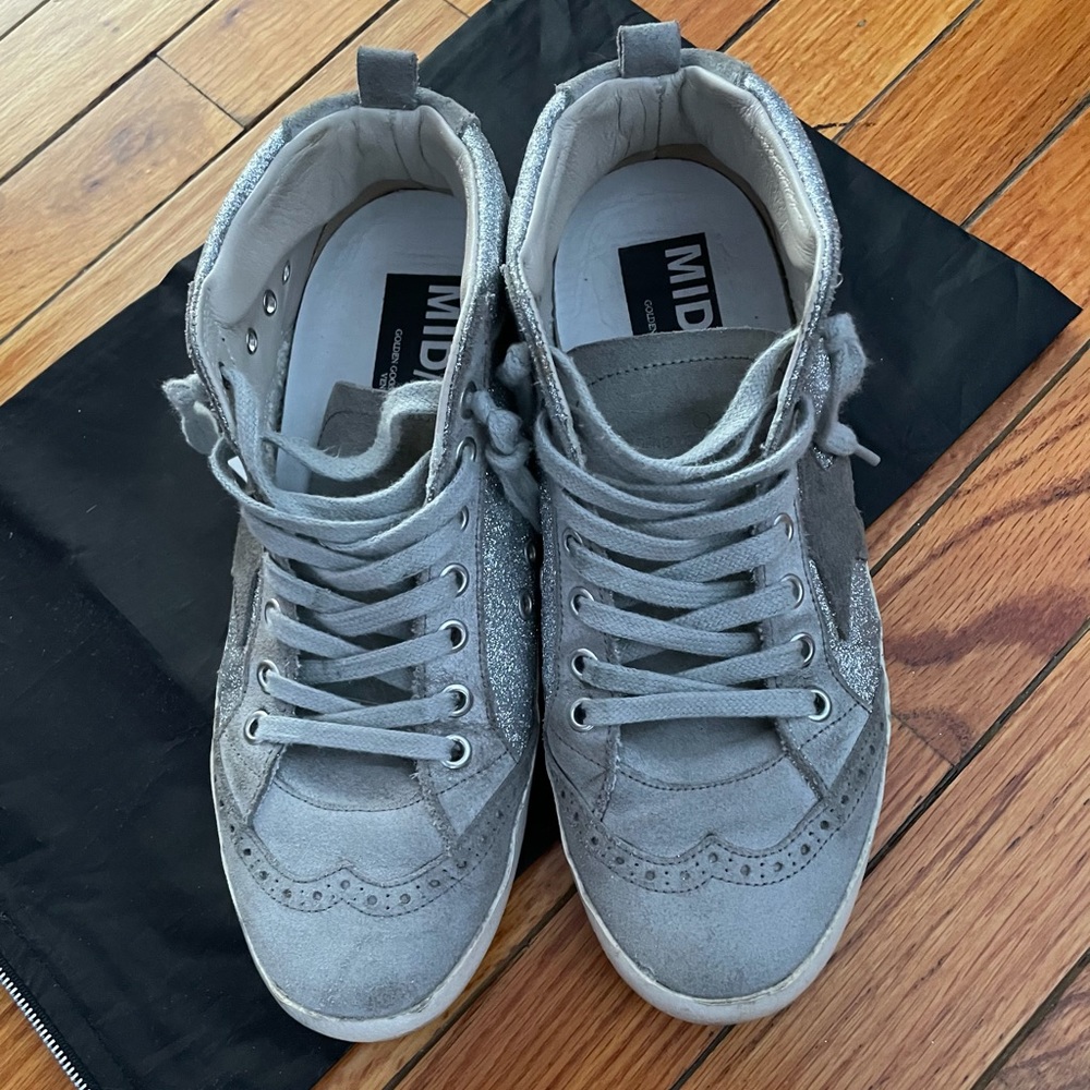 Golden Goose Silver Glitter Midstars Size 38